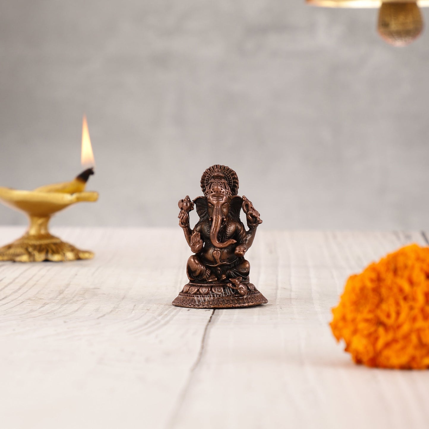 Pure Copper Lord Ganesha Idol - 2" - Budhshiv.com