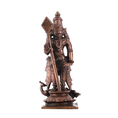 Pure Copper Lord Murugan Swamy Kartikeya Idol | Height 5 inch | BudhShiv Brass Handicrafts - Budhshiv.com