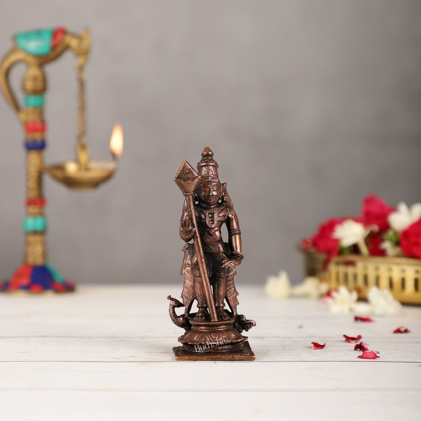 Pure Copper Lord Murugan Swamy Kartikeya Idol | Height 5 inch | BudhShiv Brass Handicrafts - Budhshiv.com