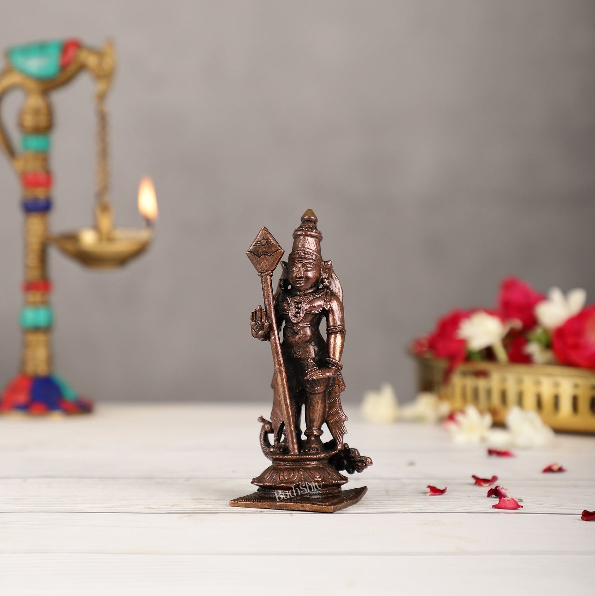 Pure Copper Lord Murugan Swamy Kartikeya Idol | Height 5 inch | BudhShiv Brass Handicrafts - Budhshiv.com