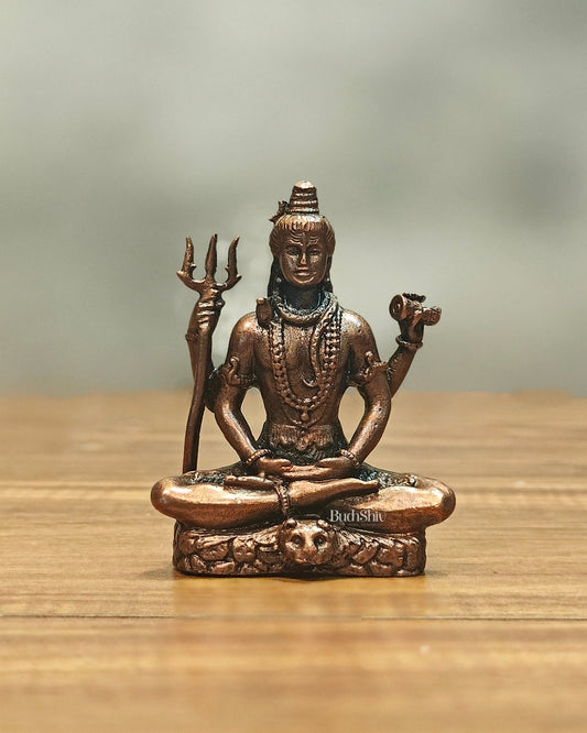 Pure Copper Lord Shiva in Meditation Idol 3 inch - Budhshiv.com