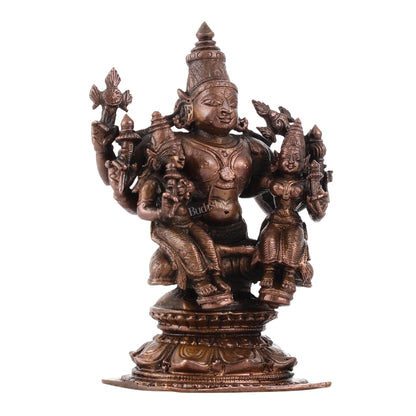 Pure Copper Lord Vishnu with Bhudevi and Sridevi Idol | Height 5 inch | BudhShiv Brass Handicrafts - Budhshiv.com