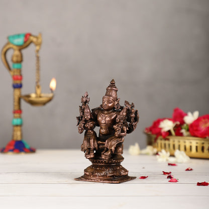 Pure Copper Lord Vishnu with Bhudevi and Sridevi Idol | Height 5 inch | BudhShiv Brass Handicrafts - Budhshiv.com