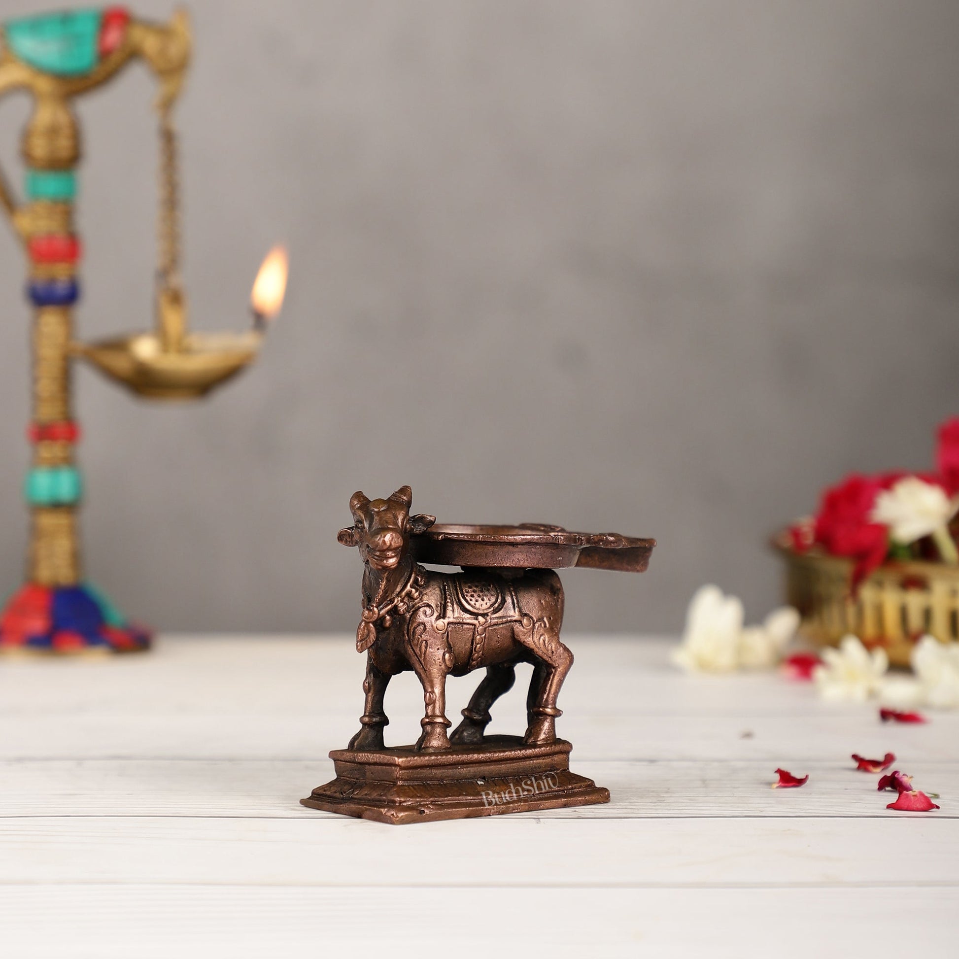 Pure Copper Nandi idol Peeta | Height 2.5 inch | BudhShiv Brass Handicrafts - Budhshiv.com