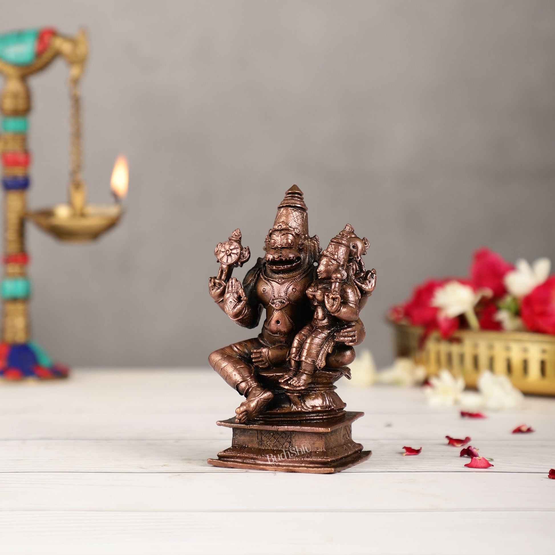 Pure Copper Narsimha Lakshmi Idol - 4.5 inch | BudhShiv Brass Handicrafts - Budhshiv.com