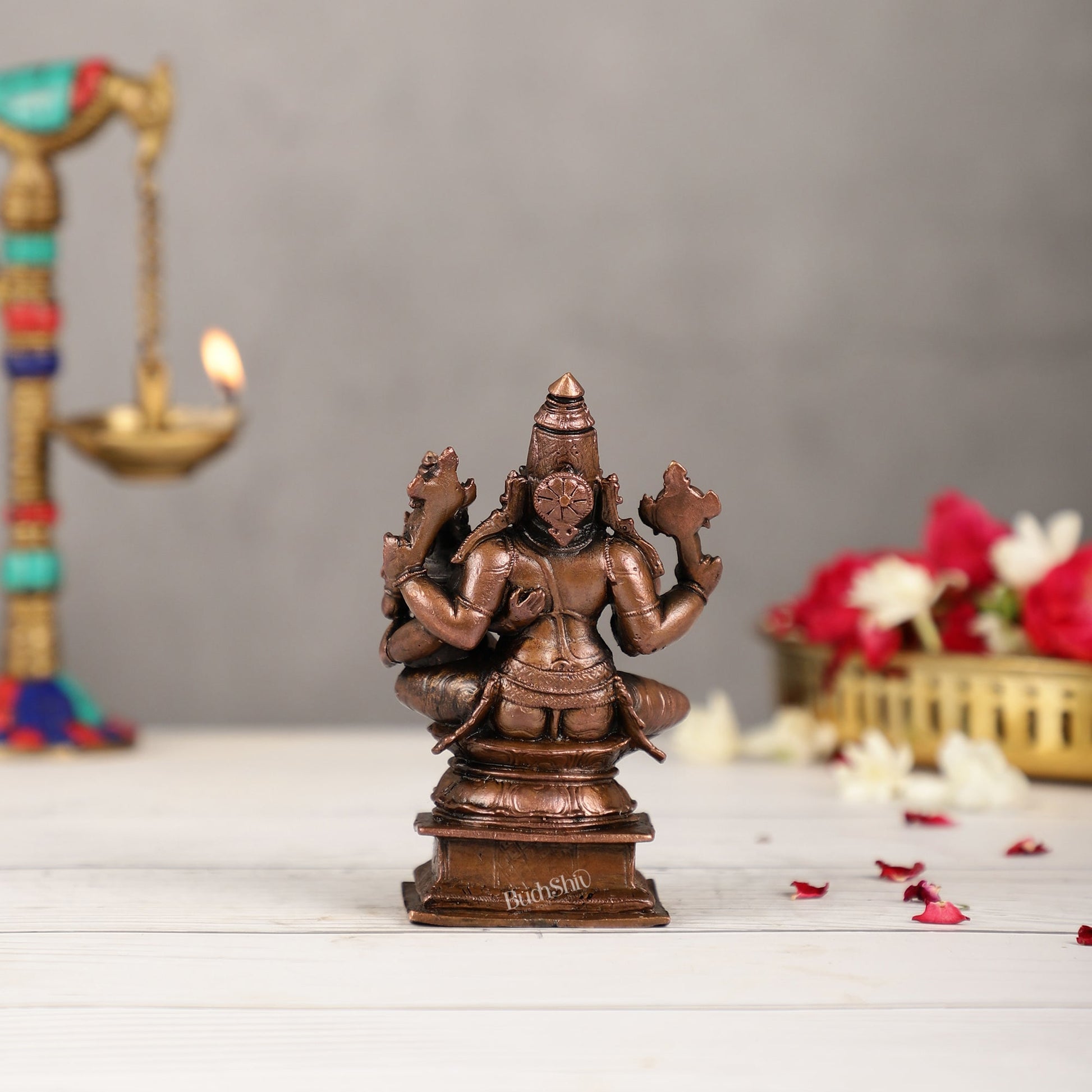 Pure Copper Narsimha Lakshmi Idol - 4.5 inch | BudhShiv Brass Handicrafts - Budhshiv.com