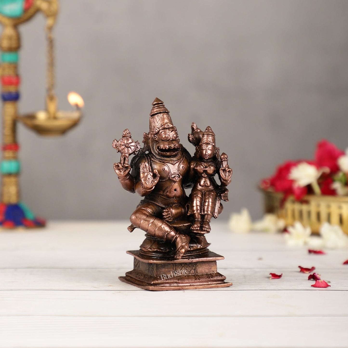 Pure Copper Narsimha Lakshmi Idol - 4.5 inch | BudhShiv Brass Handicrafts - Budhshiv.com