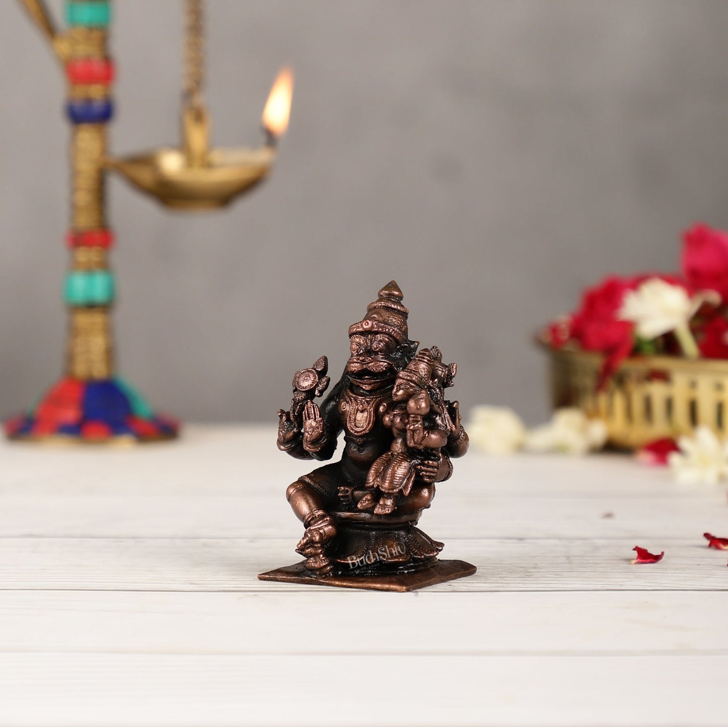 Pure Copper Narsimha Lakshmi Idol | Height 3 inch | BudhShiv Brass Handicrafts - Budhshiv.com