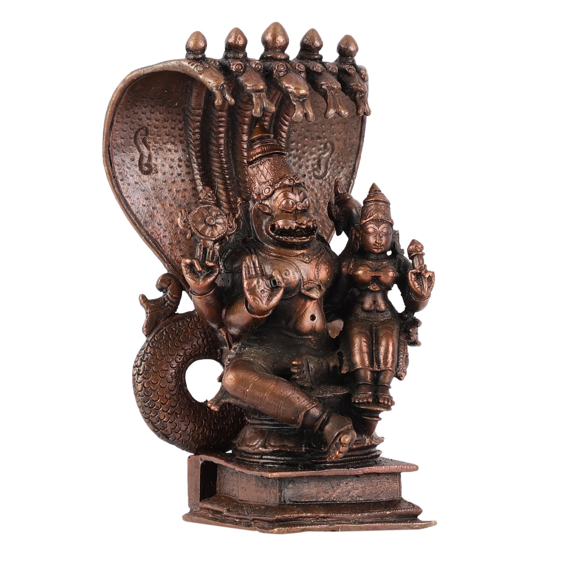 Pure Copper Narsimha Lakshmi with Sheshanaag Idol - 6 Inch - Budhshiv.com