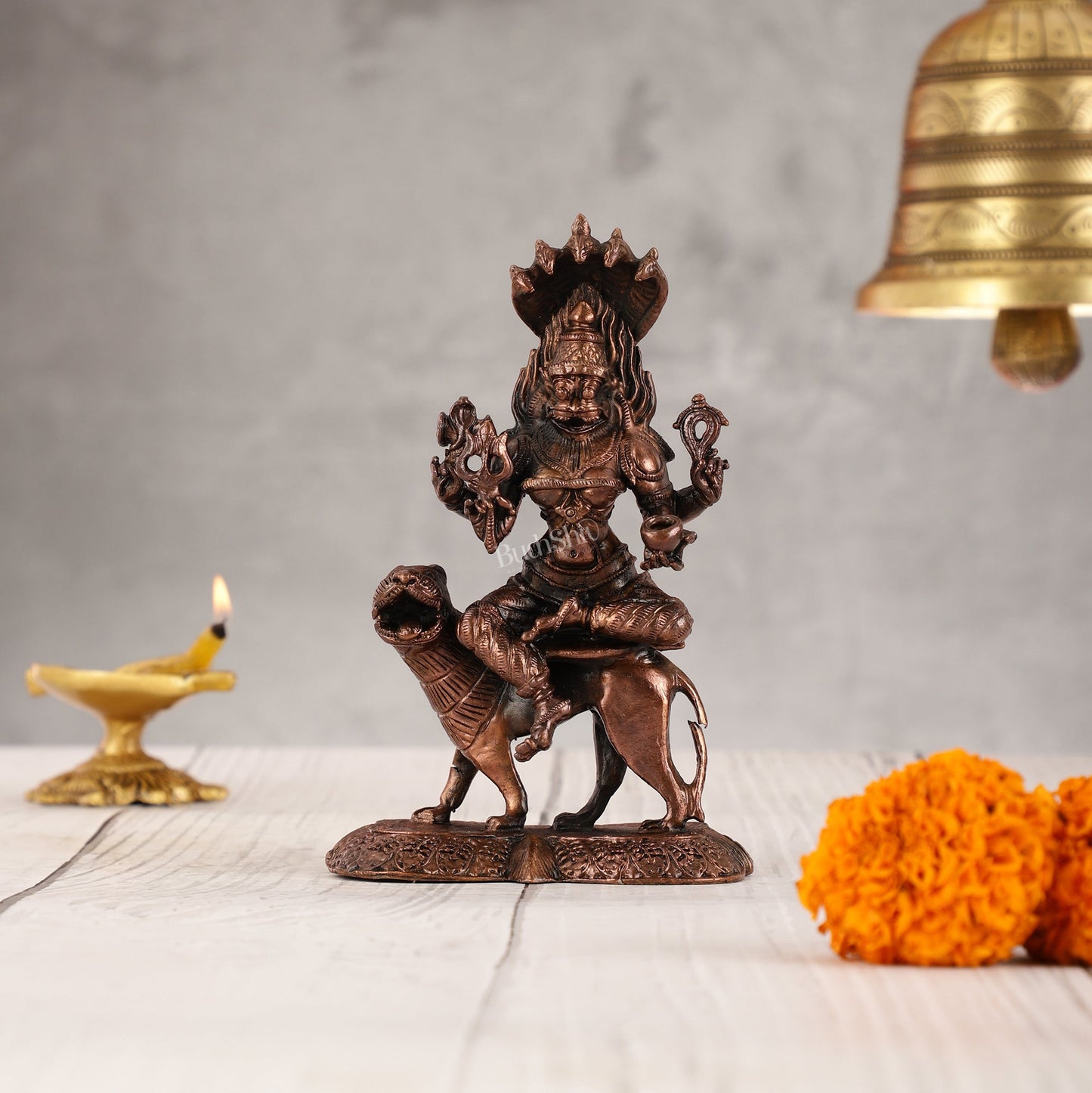 Pure Copper Pratyangira Devi Idol - 5.5 Inch - Budhshiv.com