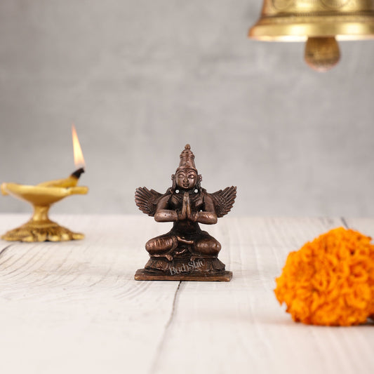 Pure Copper Seated Garuda Idol - 2.5 Inch - Budhshiv.com