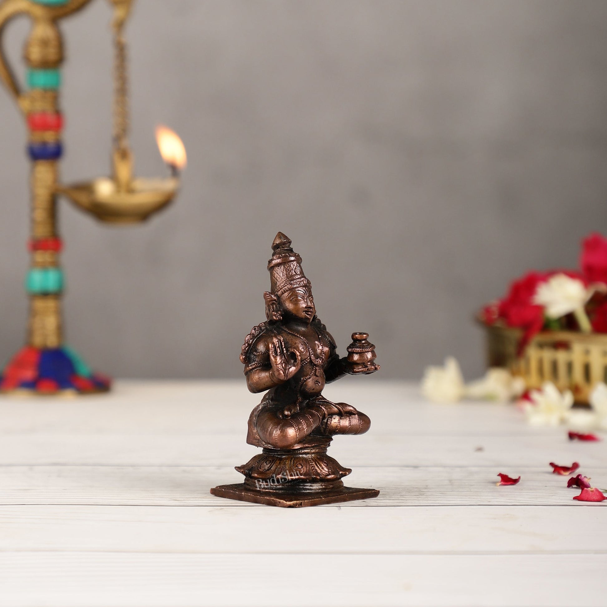 Pure Copper Sitting Dhanvantari Idol | Height 3.5 inch | BudhShiv Brass Handicrafts - Budhshiv.com