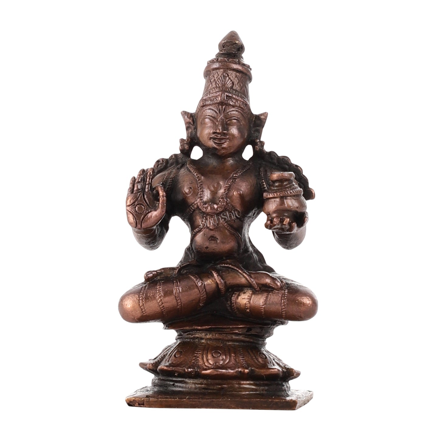 Pure Copper Sitting Dhanvantari Idol | Height 3.5 inch | BudhShiv Brass Handicrafts - Budhshiv.com