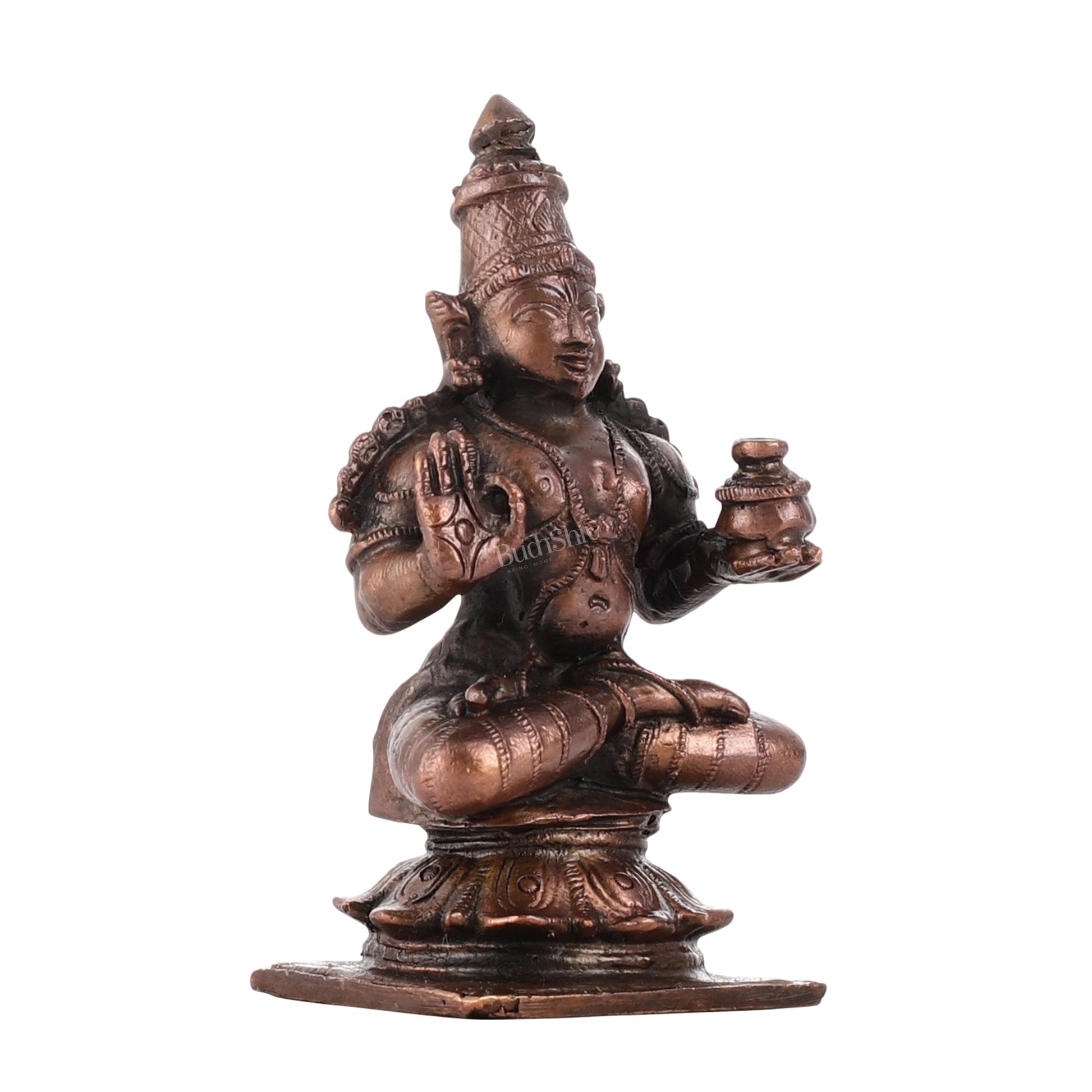 Pure Copper Sitting Dhanvantari Idol | Height 3.5 inch | BudhShiv Brass Handicrafts - Budhshiv.com