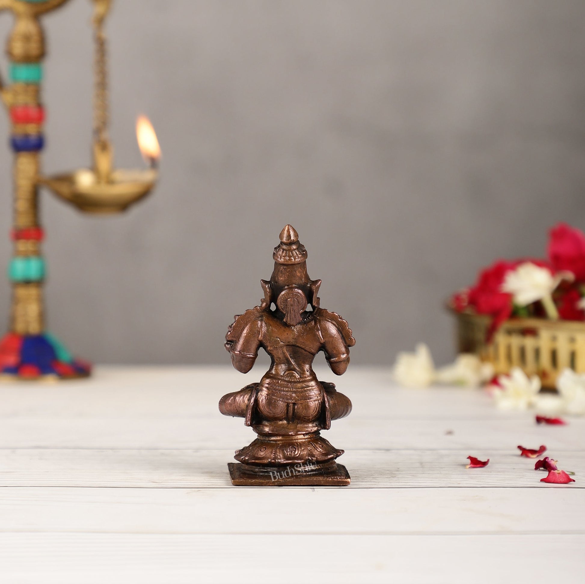 Pure Copper Sitting Dhanvantari Idol | Height 3.5 inch | BudhShiv Brass Handicrafts - Budhshiv.com