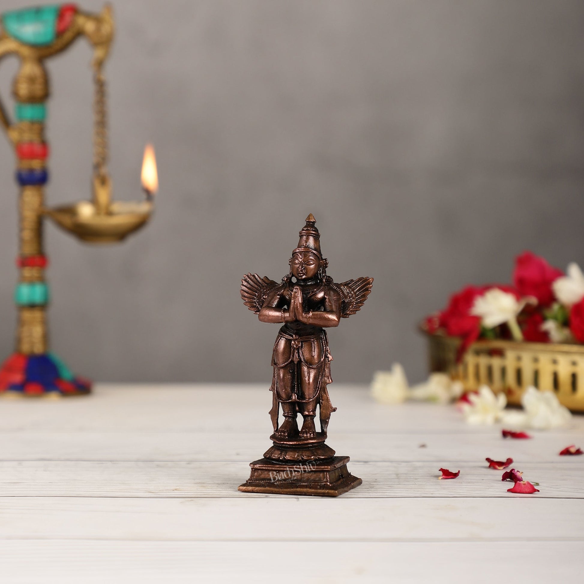 Pure Copper Standing Blessing Garuda Idol | Height 4 inch | BudhShiv Brass Handicrafts - Budhshiv.com