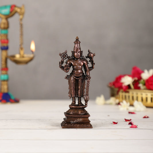 Pure Copper Standing Lord Vishnu Murti Idol - 5.5 inch | BudhShiv Brass Handicrafts - Budhshiv.com