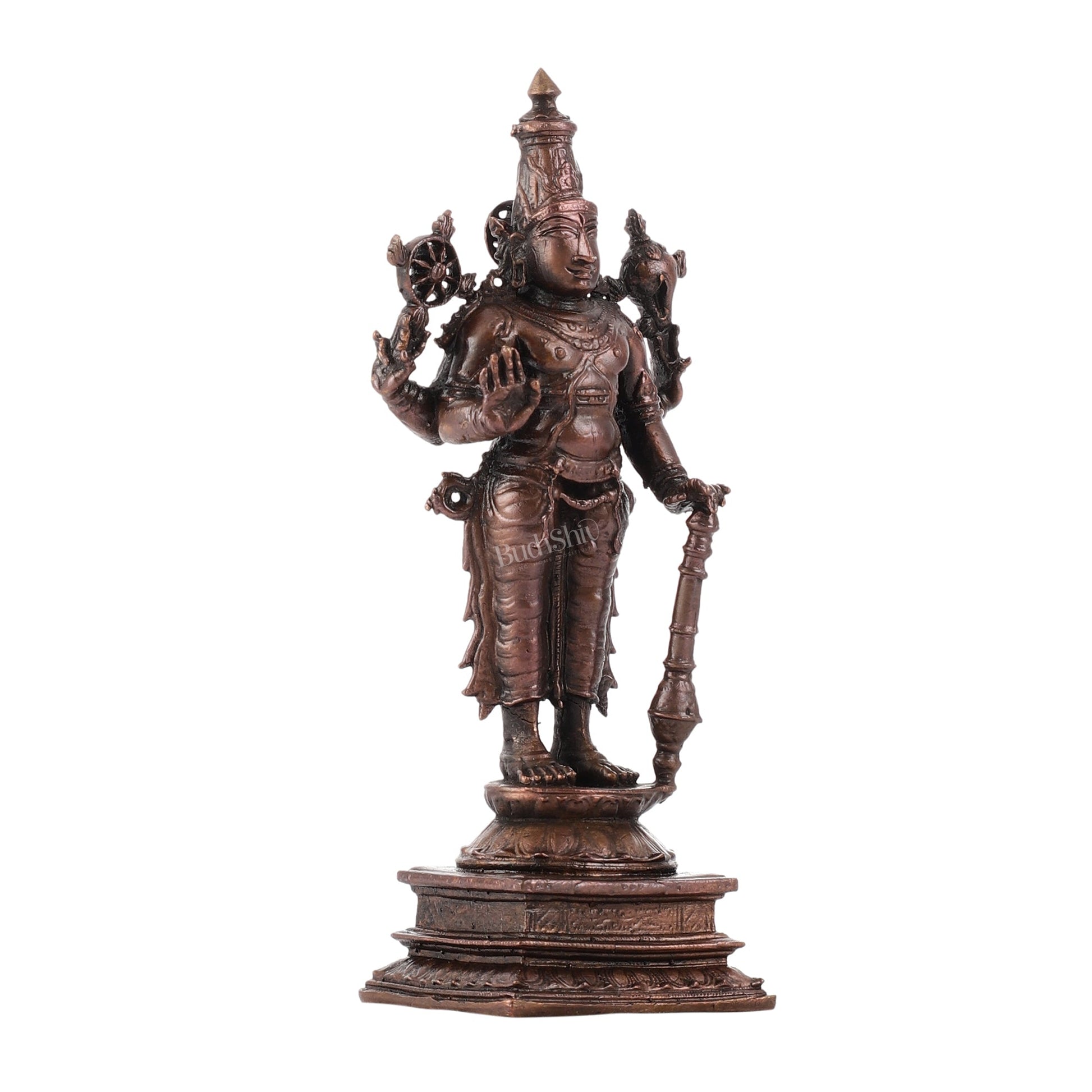 Pure Copper Standing Lord Vishnu Murti Idol - 5.5 inch | BudhShiv Brass Handicrafts - Budhshiv.com