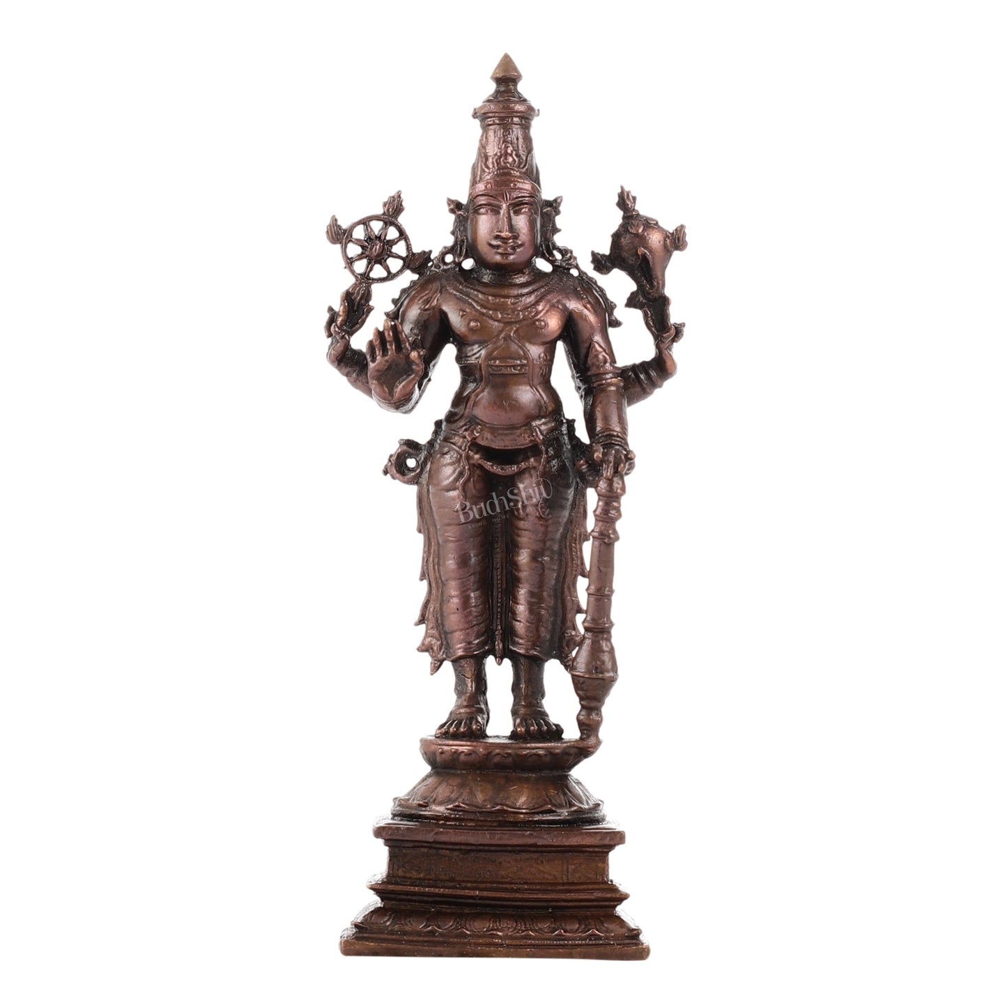 Pure Copper Standing Lord Vishnu Murti Idol - 5.5 inch | BudhShiv Brass Handicrafts - Budhshiv.com