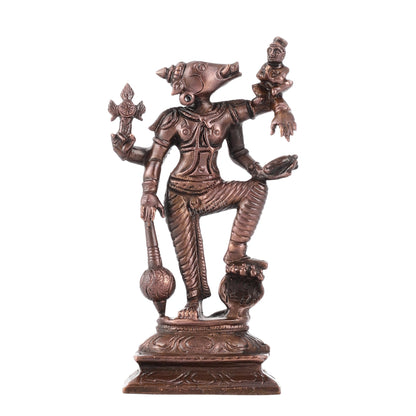 Pure Copper Standing Varaha Lakshmi Bhoomi Devi Idol | Height 5.5 inch | BudhShiv Brass Handicrafts - Budhshiv.com