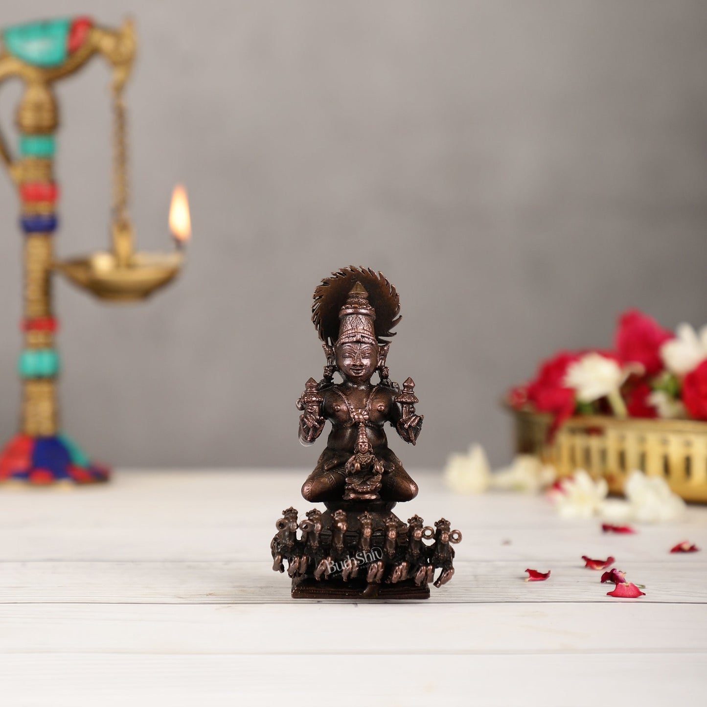 Pure Copper Surya Dev Rath Idol | Height 4 inch | BudhShiv Brass Handicrafts - Budhshiv.com