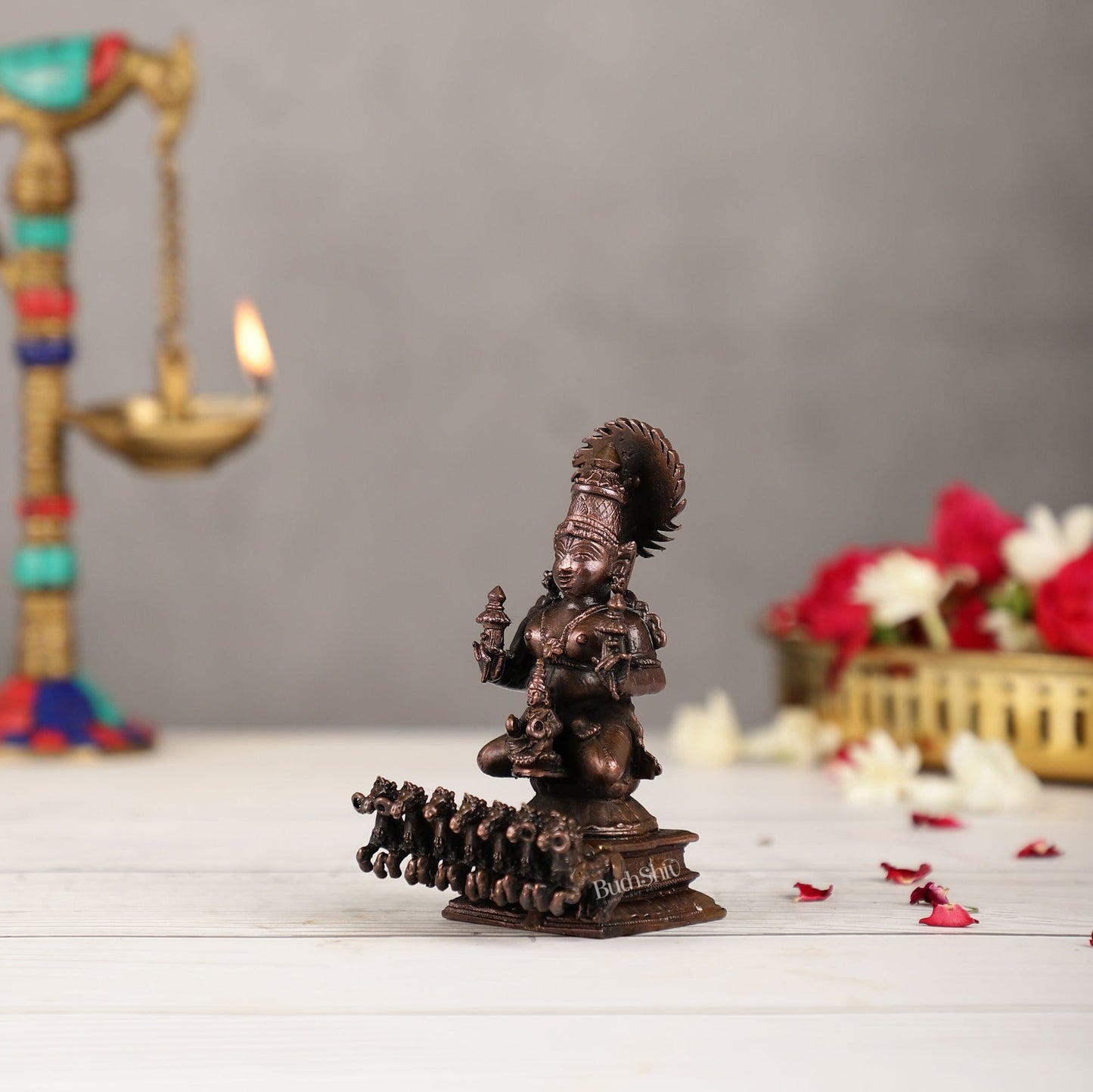 Pure Copper Surya Dev Rath Idol | Height 4 inch | BudhShiv Brass Handicrafts - Budhshiv.com