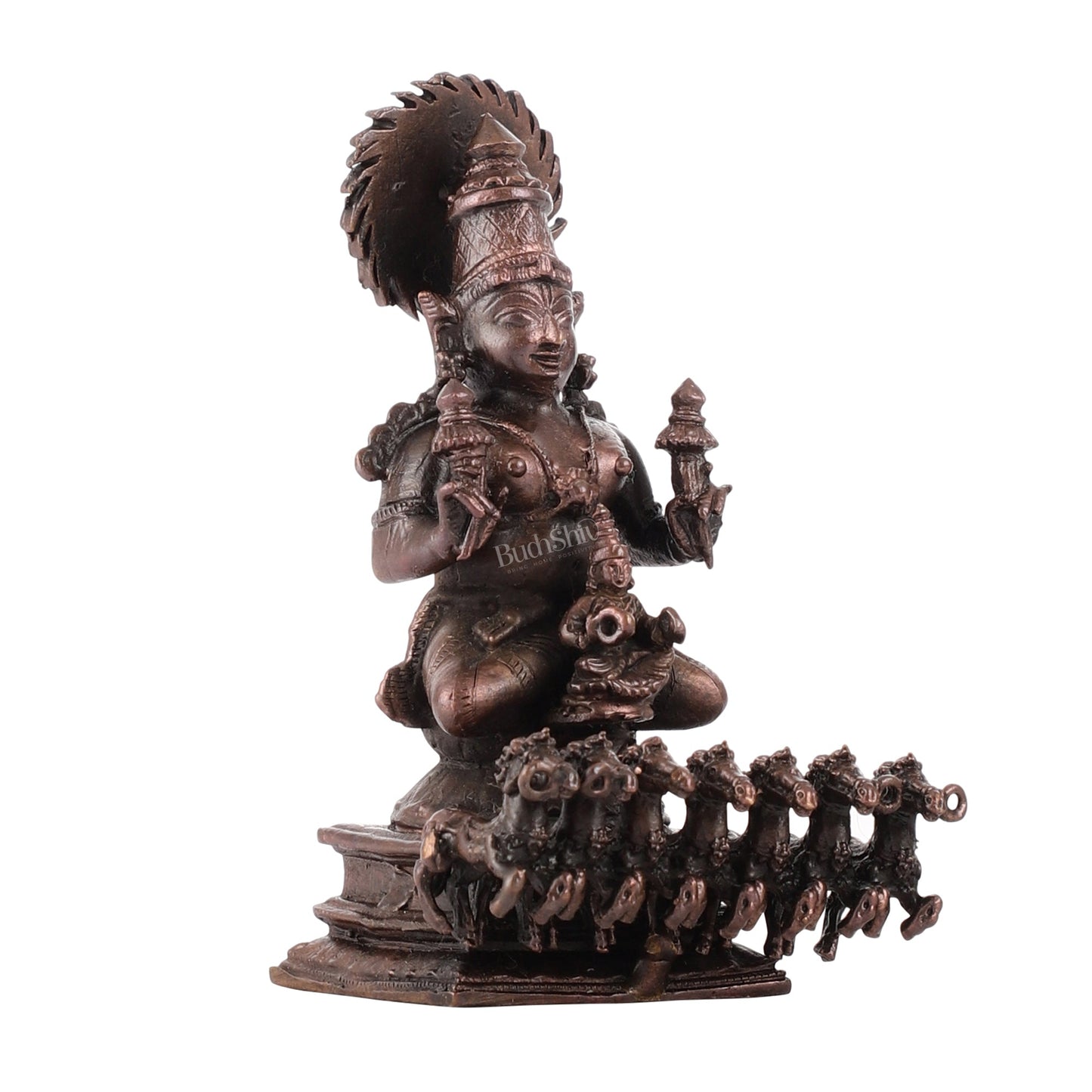 Pure Copper Surya Dev Rath Idol | Height 4 inch | BudhShiv Brass Handicrafts - Budhshiv.com