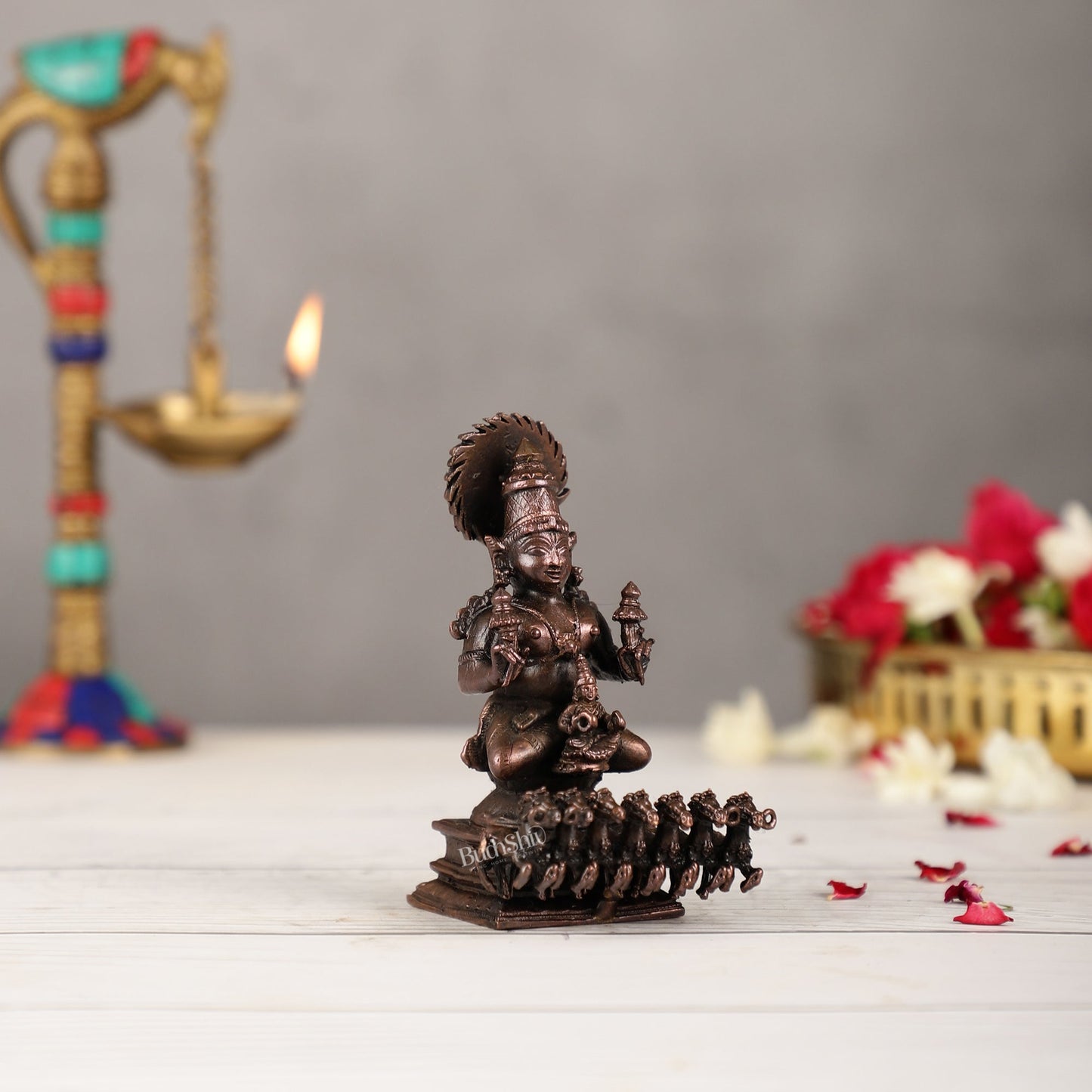 Pure Copper Surya Dev Rath Idol | Height 4 inch | BudhShiv Brass Handicrafts - Budhshiv.com