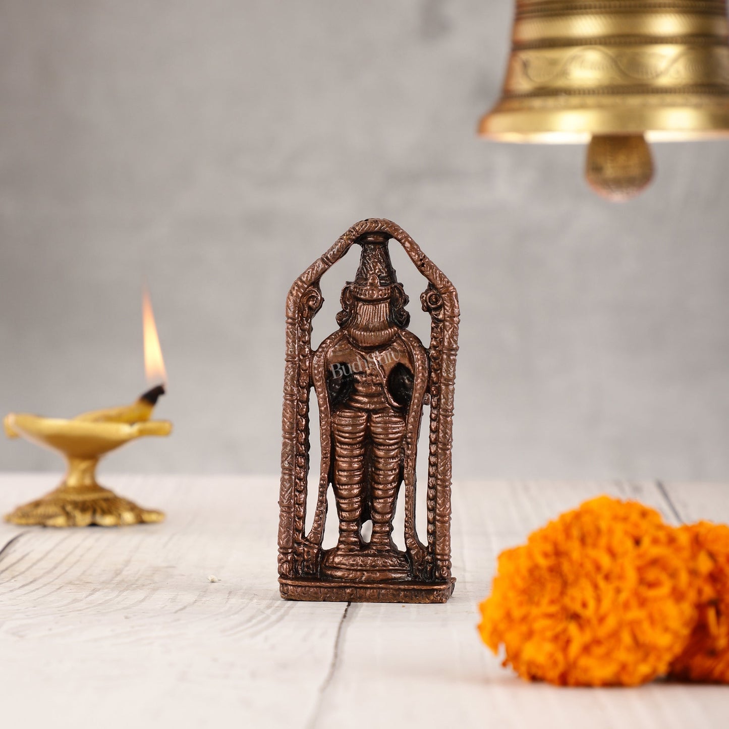 Pure Copper Tirupati Balaji Lord Venkateshwara Swamy Idol - 3.5" - Budhshiv.com