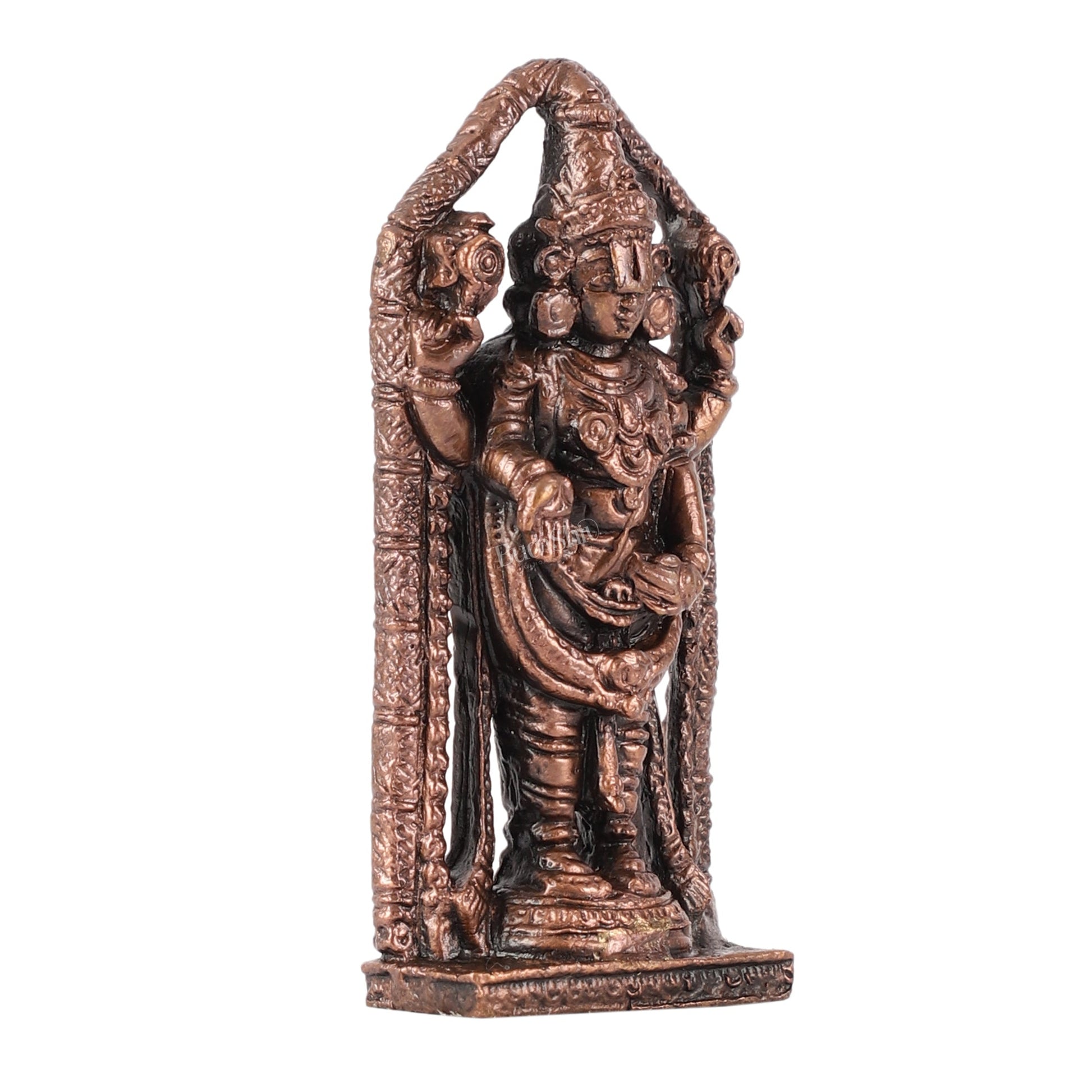 Pure Copper Tirupati Balaji Lord Venkateshwara Swamy Idol - 3.5" - Budhshiv.com