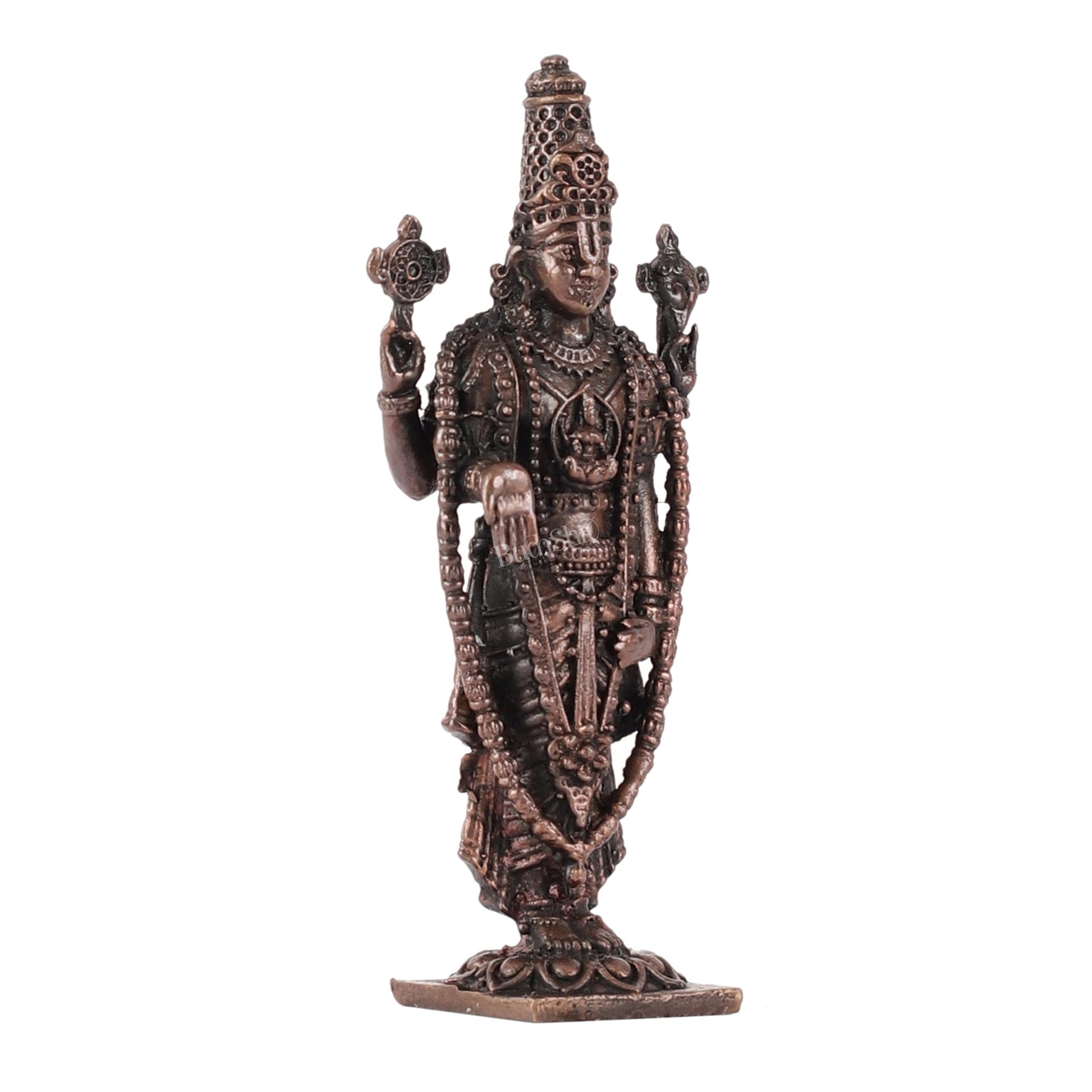 Pure Copper Tirupati Balaji Lord Venkateshwara Swamy Perumal Idol - 3" - Budhshiv.com