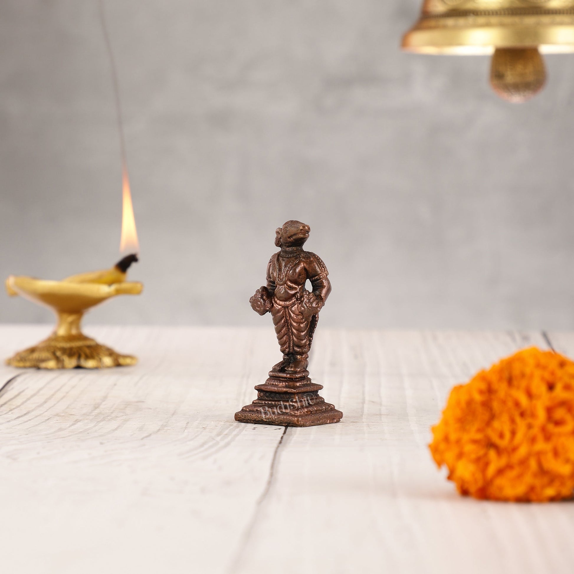 Pure Copper Varaha Swamy Idol with Shankh Chakra - 2" - Budhshiv.com