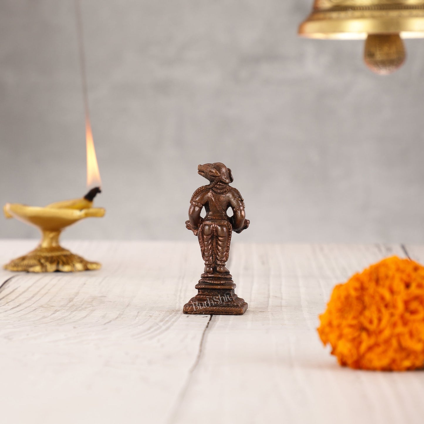 Pure Copper Varaha Swamy Idol with Shankh Chakra - 2" - Budhshiv.com