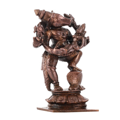 Pure Copper Varaha with Lakshmi Bhoomi Devi Idol | Height 3.5 inch | BudhShiv Brass Handicrafts - Budhshiv.com