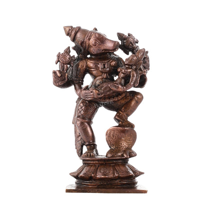 Pure Copper Varaha with Lakshmi Bhoomi Devi Idol | Height 3.5 inch | BudhShiv Brass Handicrafts - Budhshiv.com