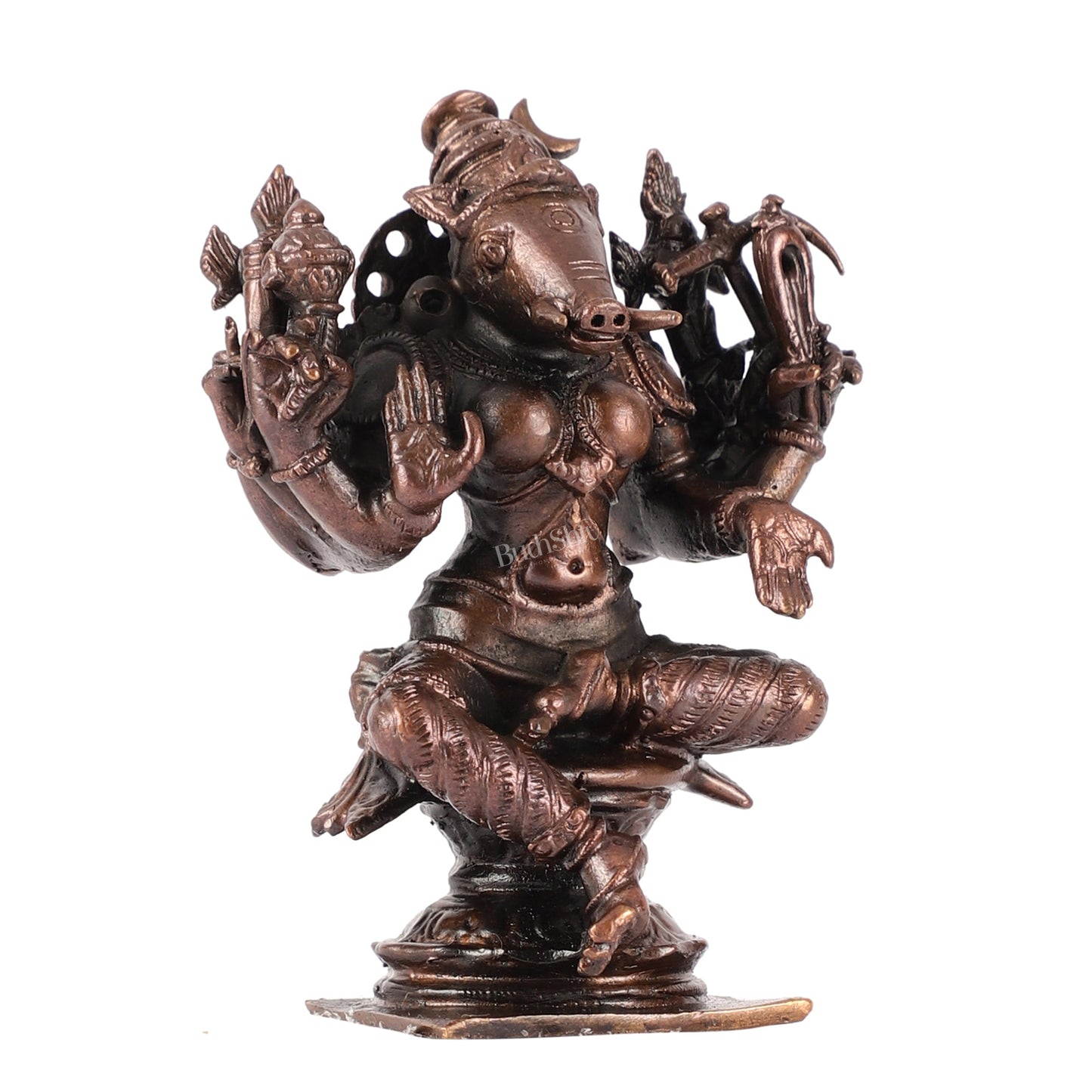 Pure Copper Varahi Amman Idol six arms | Height 3.5 inch | BudhShiv Brass Handicrafts - Budhshiv.com