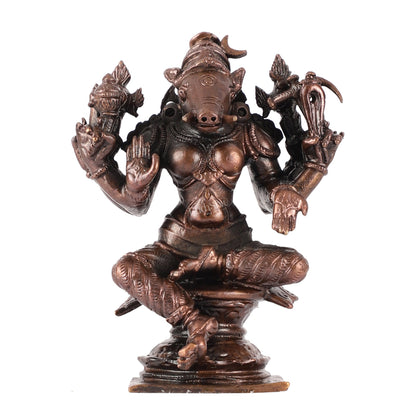 Pure Copper Varahi Amman Idol six arms | Height 3.5 inch | BudhShiv Brass Handicrafts - Budhshiv.com