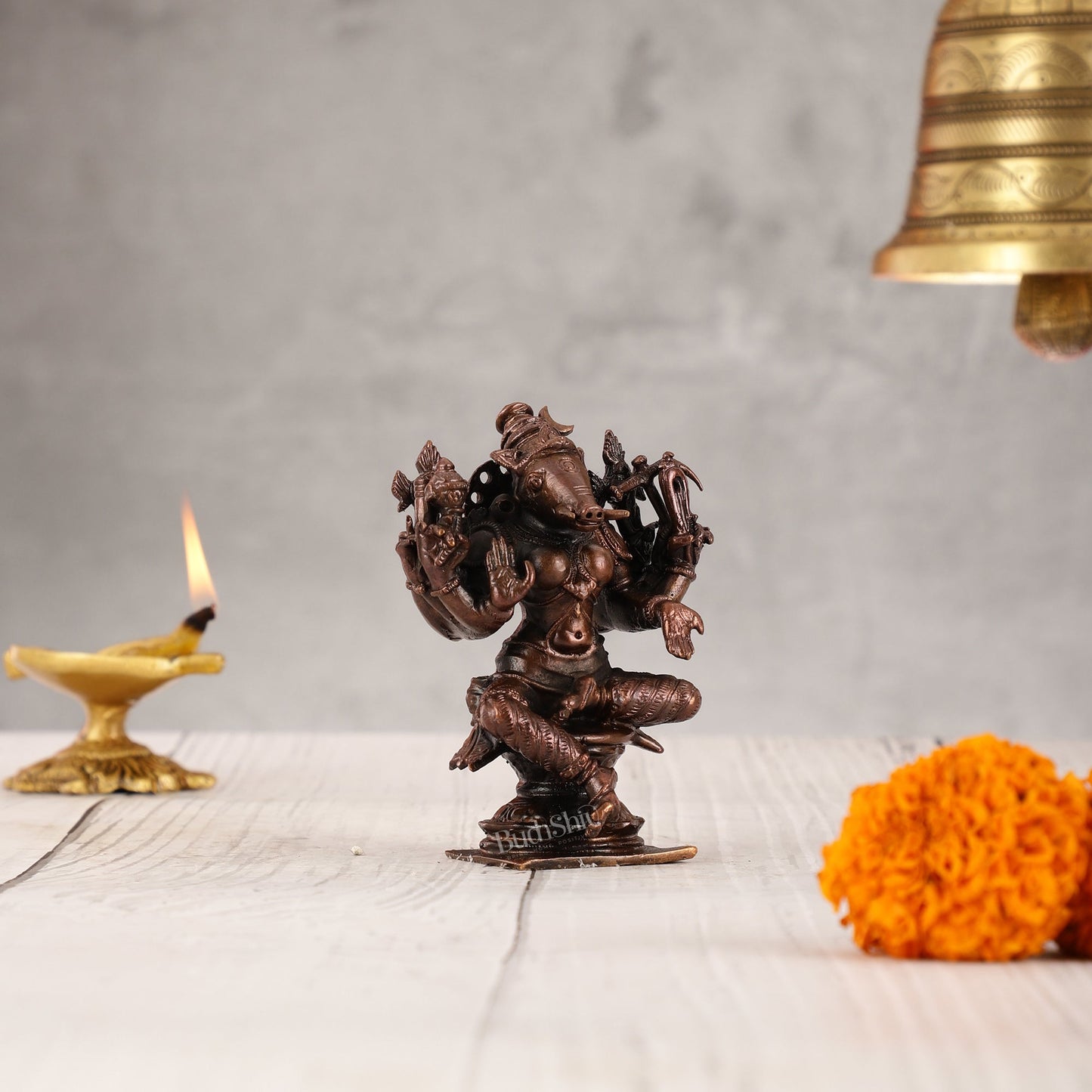 Pure Copper Varahi Amman Idol six arms | Height 3.5 inch | BudhShiv Brass Handicrafts - Budhshiv.com