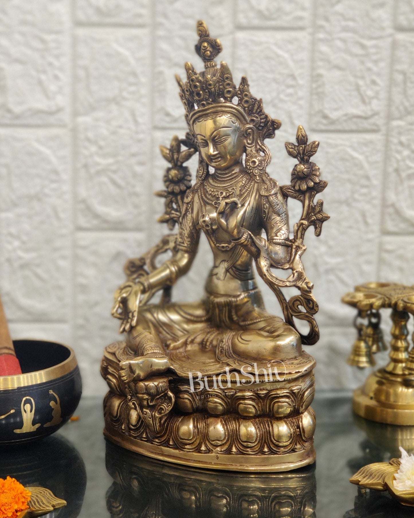 Pure Fine Brass Green Tara Statue - 14 inches - Budhshiv.com