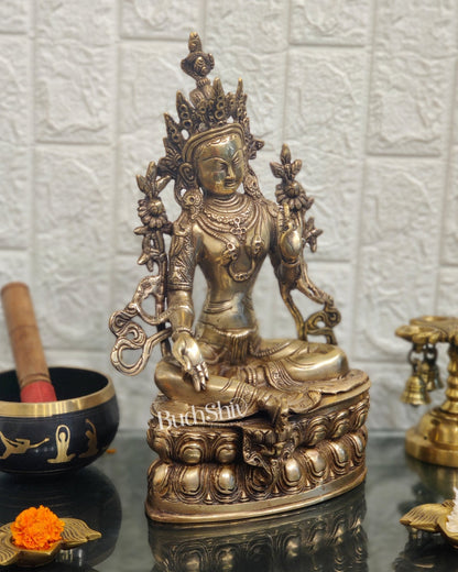 Pure Fine Brass Green Tara Statue - 14 inches - Budhshiv.com