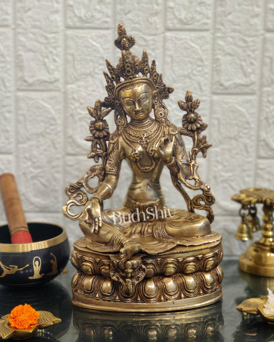 Pure Fine Brass Green Tara Statue - 14 inches - Budhshiv.com