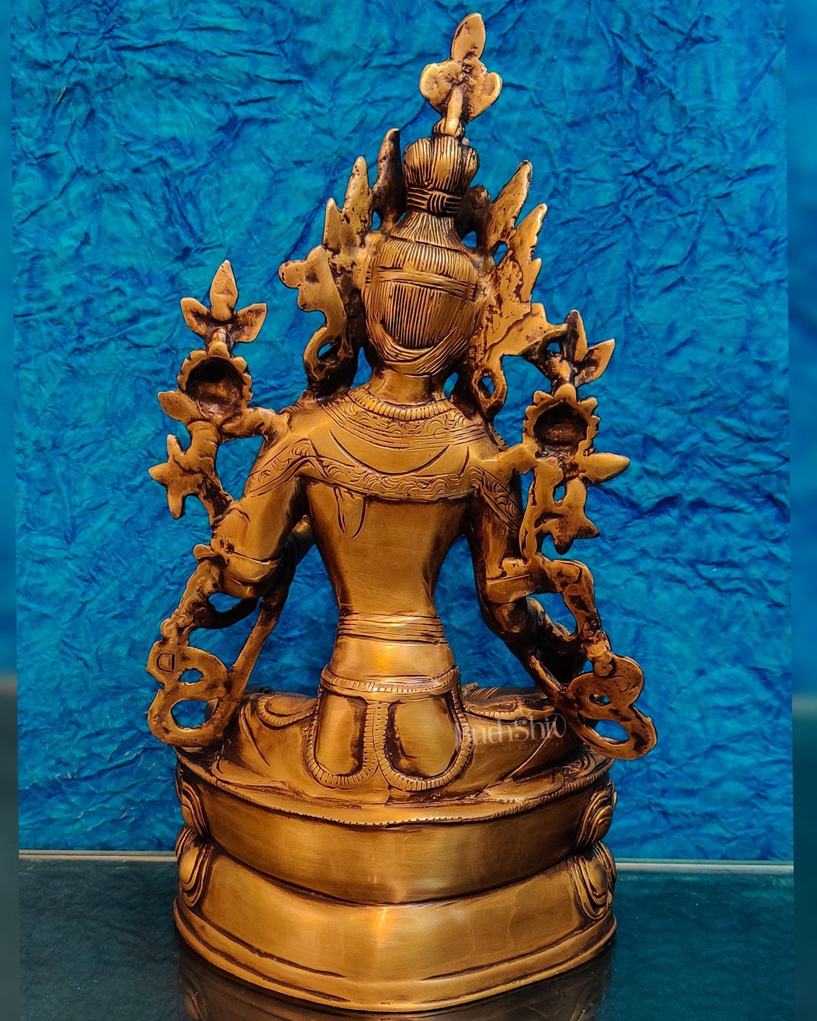 Pure Fine Brass Green Tara Statue | 14" x 8" x 5" | - Budhshiv.com