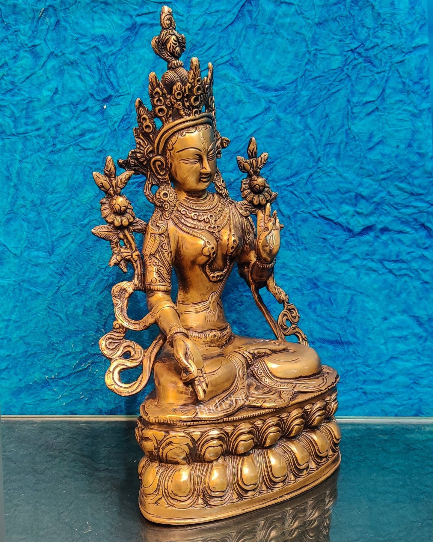 Pure Fine Brass White Tara Statue | 14" x 8" x 5" | - Budhshiv.com