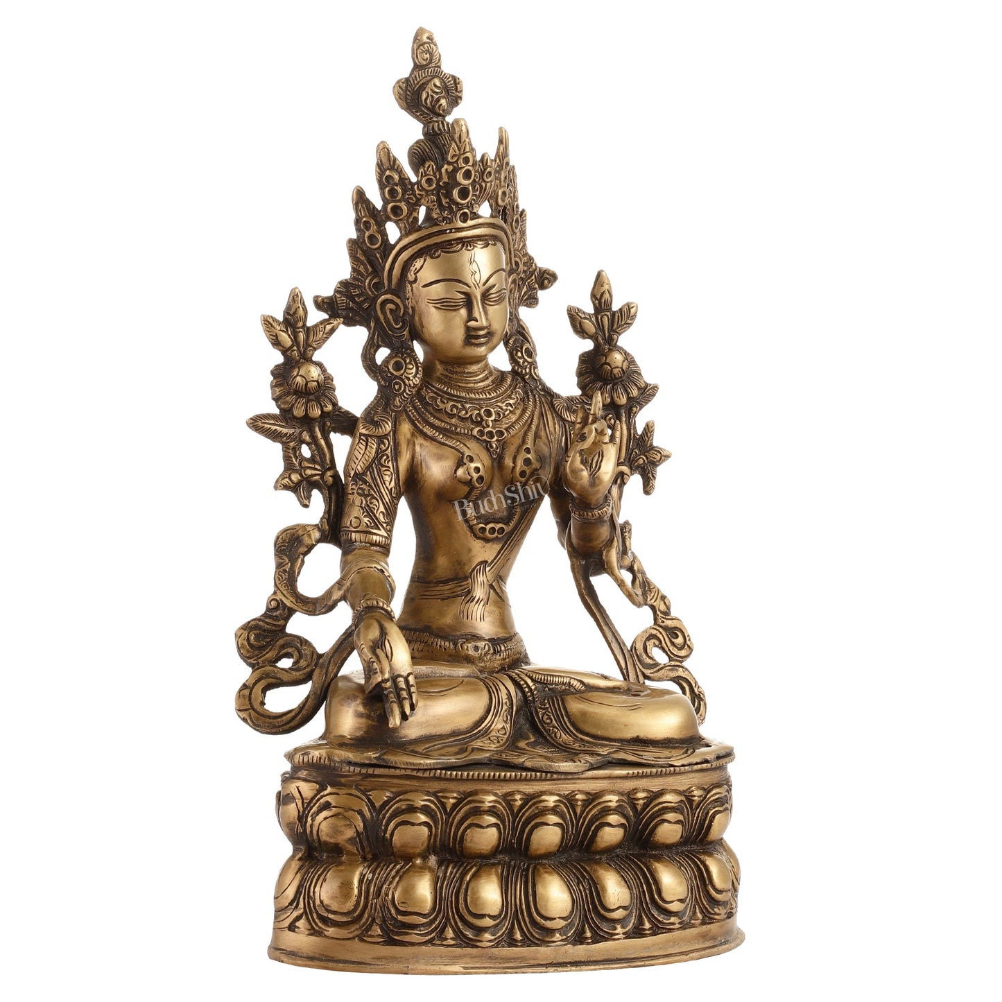 Pure Fine Brass White Tara Statue | 14" x 8" x 5" - Budhshiv.com