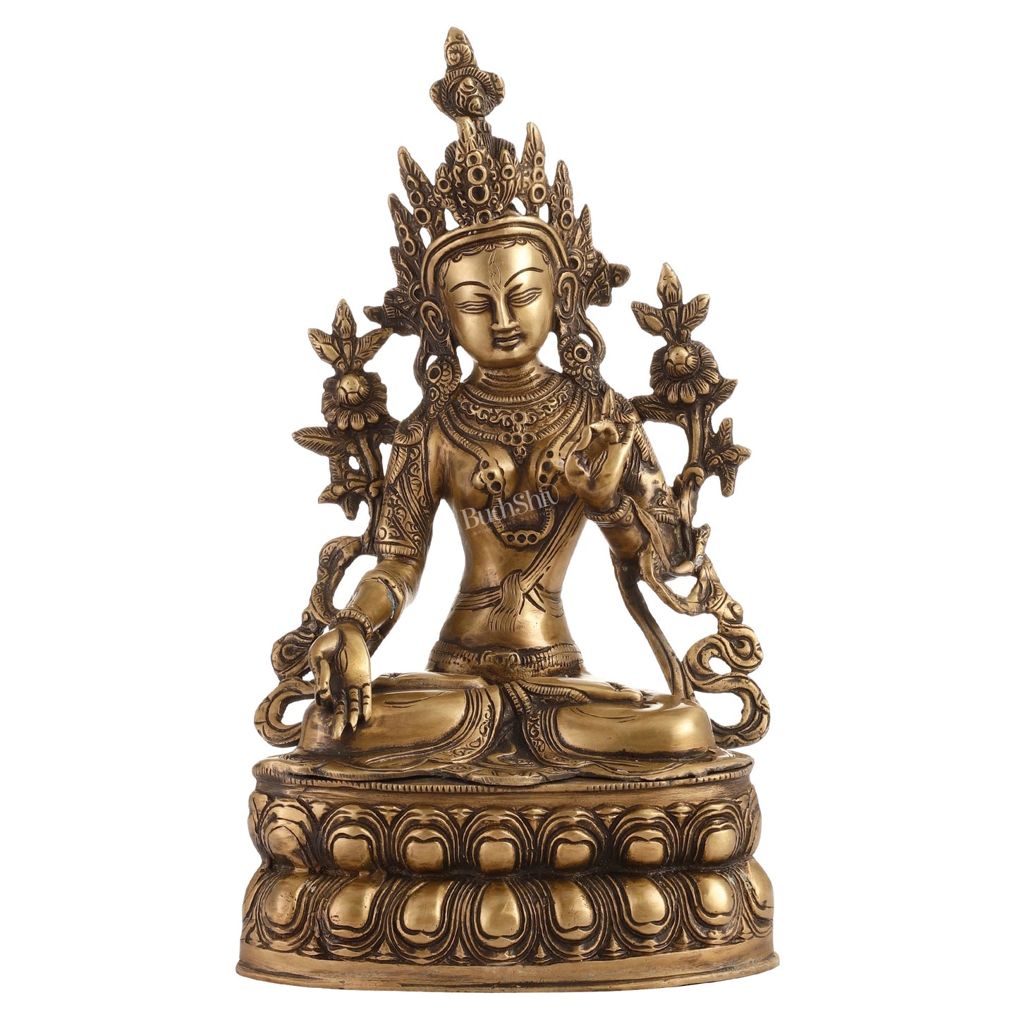 Pure Fine Brass White Tara Statue | 14" x 8" x 5" - Budhshiv.com