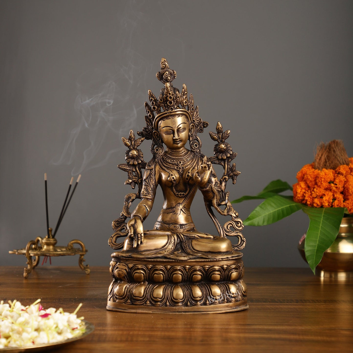 Pure Fine Brass White Tara Statue | 14" x 8" x 5" - Budhshiv.com