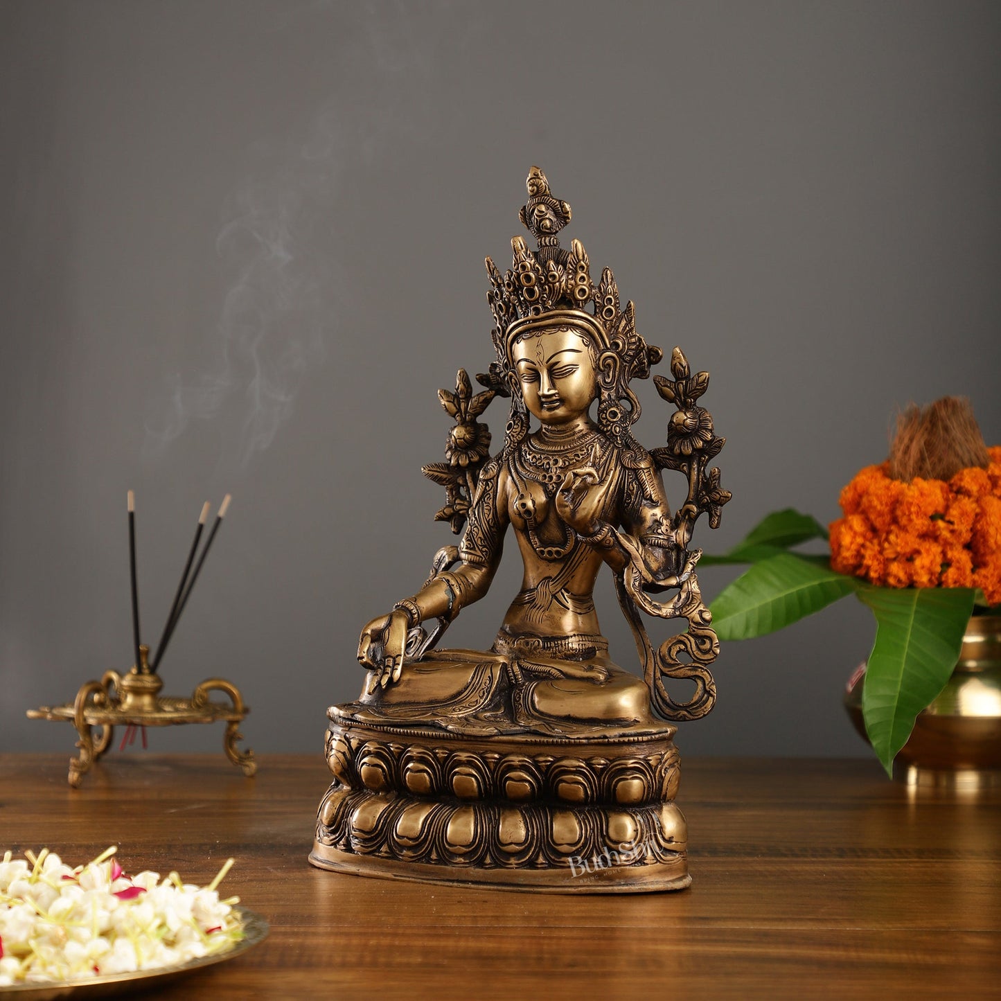 Pure Fine Brass White Tara Statue | 14" x 8" x 5" - Budhshiv.com