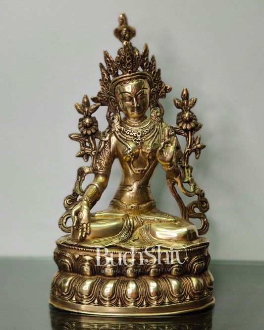 Pure Fine Brass White Tara Statue | Symbol of Purity | 14" x 8" x 5" - Budhshiv.com