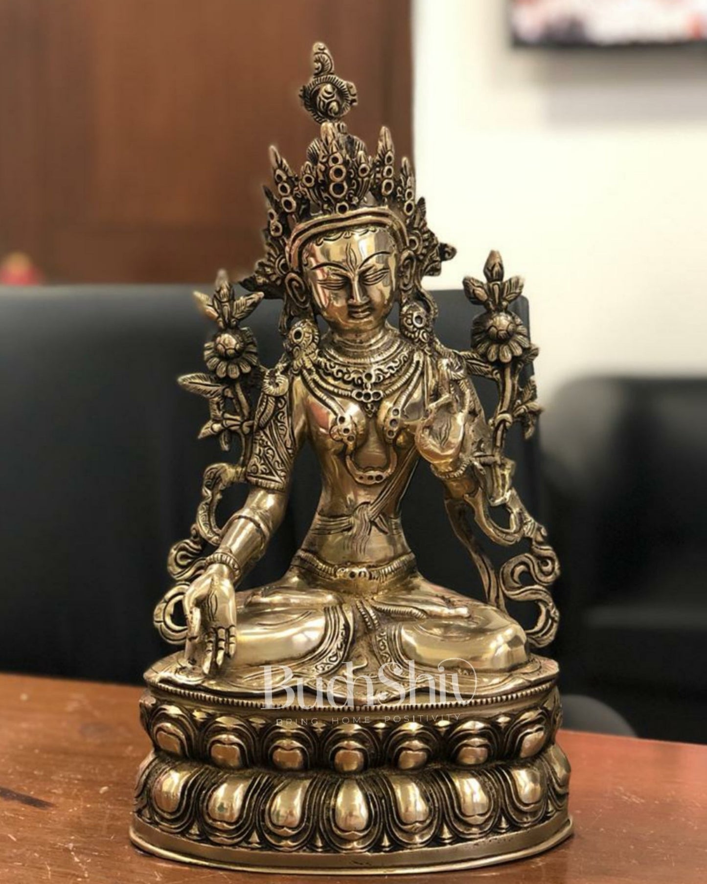 Pure Fine Brass White Tara Statue | Symbol of Purity | 14" x 8" x 5" - Budhshiv.com