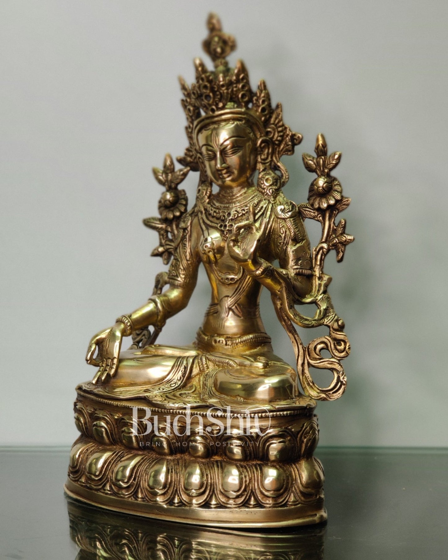 Pure Fine Brass White Tara Statue | Symbol of Purity | 14" x 8" x 5" - Budhshiv.com